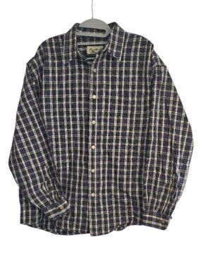 J. Crew Men's Button-Up Shirt Blue White Plaid Long Sleeve Linen Spread Collar L